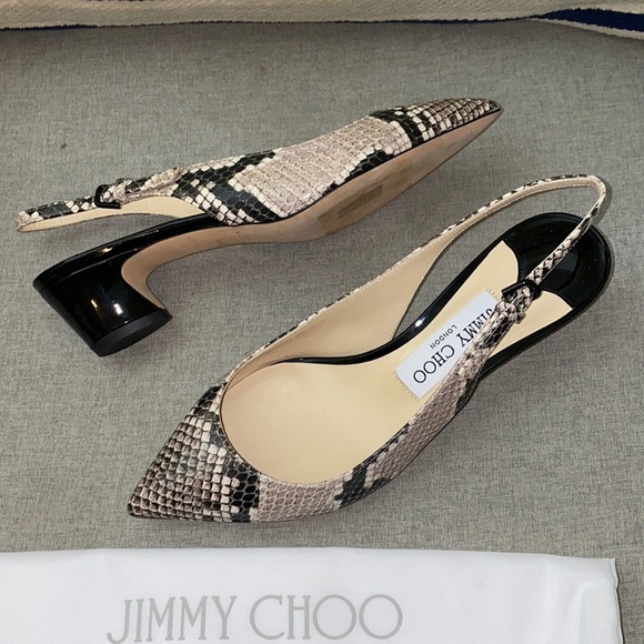 Jimmy Choo gemma 40 snake slingback pointed Natural NEW 35.5 - Picture 1 of 11